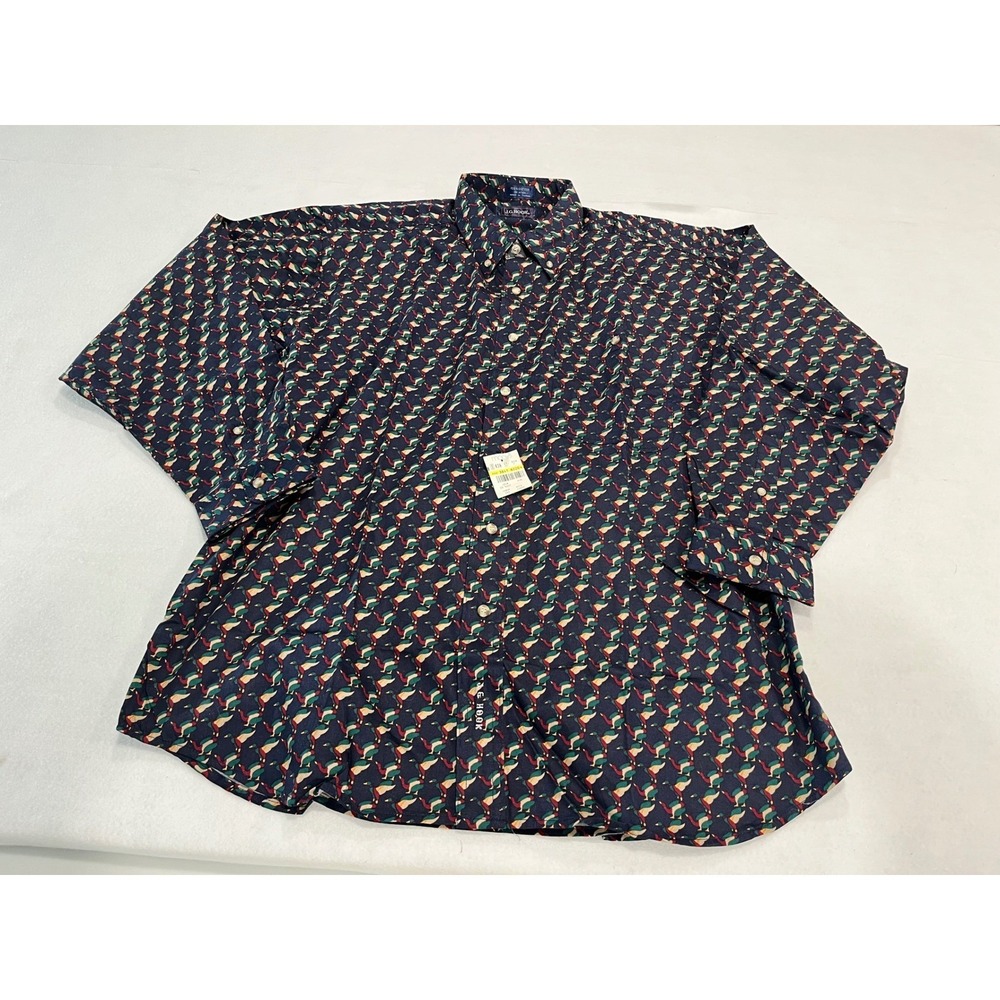 J.G. HOOK Mens XL Navy Duck Print Button Down Shirt 100% Cotton Casual